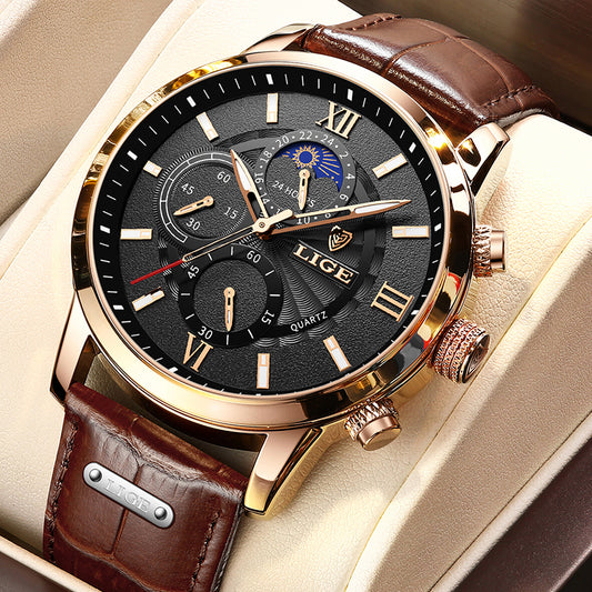 2022 LIGE Men&#39;s Watches Top Brand Luxury Men Wrist Watch Leather Quartz Watch Sports Waterproof Male Clock Relogio Masculino+Box