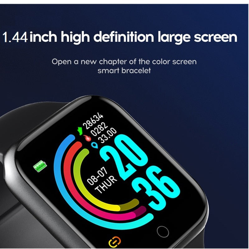 2021 New Y68 Update Smartwatch 1.44 inch Put Photo D20 Men Sport Bluetooth Smart Watch Women Heart Rate Fitness Bracelet For IOS